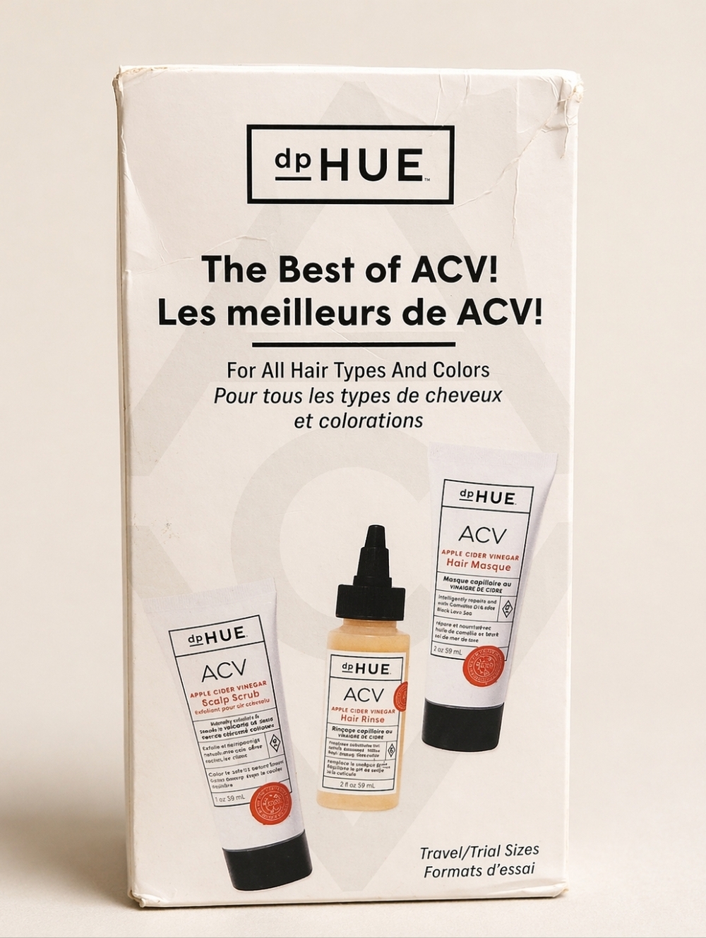 dpHUE ACV Hair Rinse Scalp Scrub Mask Travel Set 3pc Apple Cider Vinegar- NIB